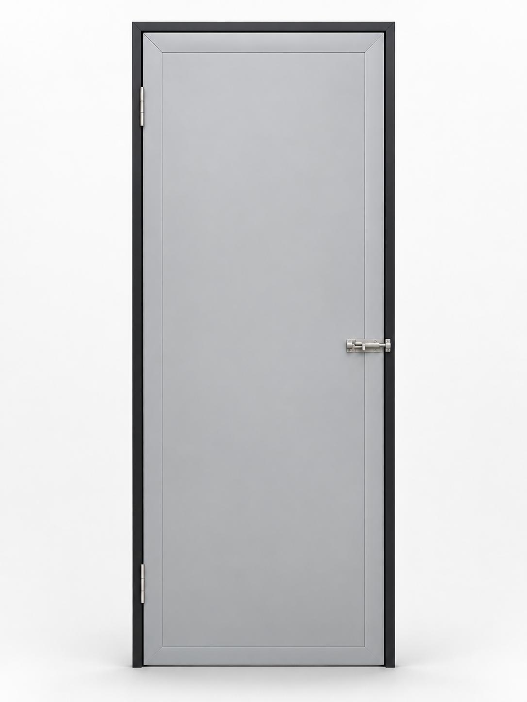 Grey PVC swing door with black frame